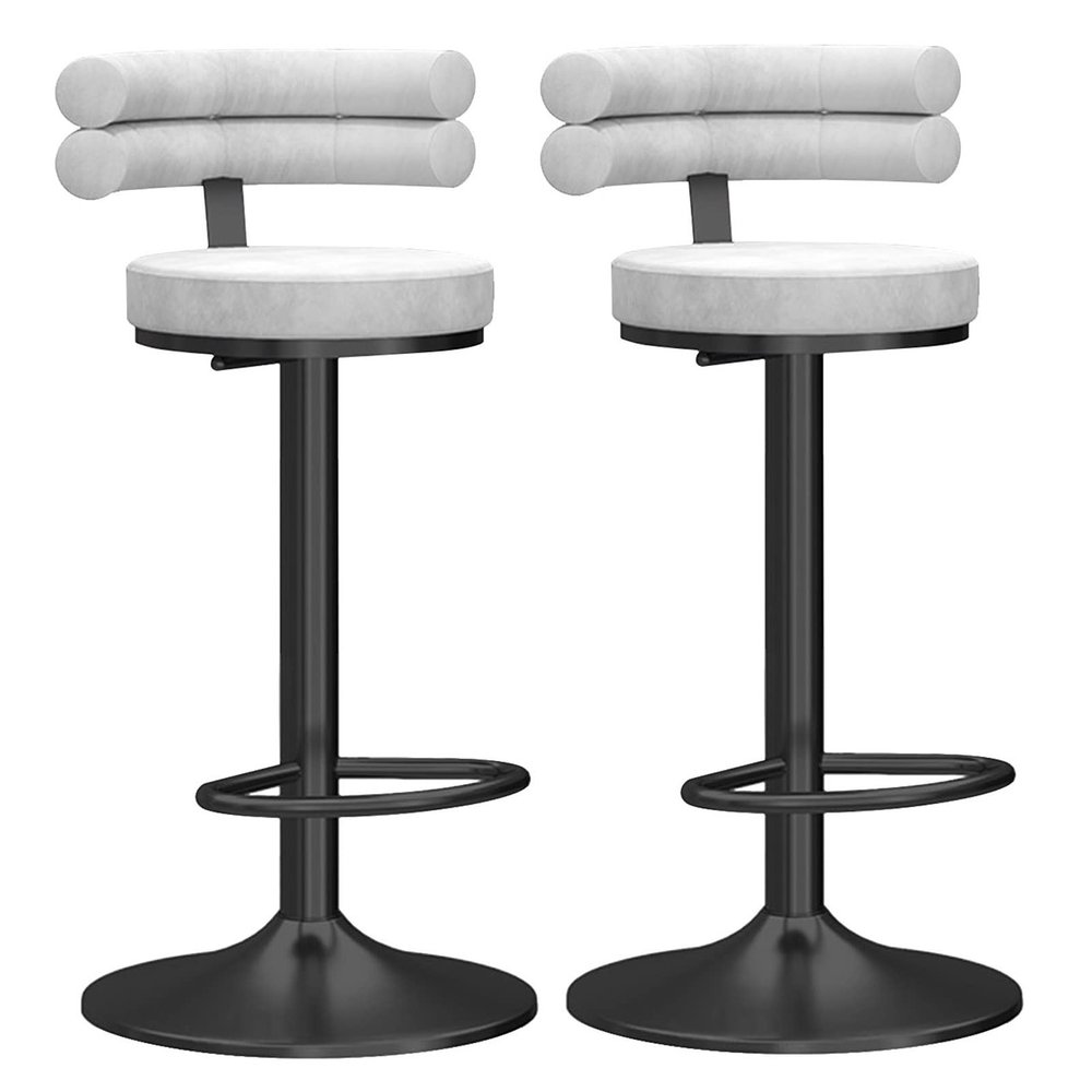 Bar Stools Dining Chair Breakfast Bar Stools Set of 2 Velvet Fabric Swivel Adjustable Counter Height Stools with Back Armless Chairs for Home Kitchen Island Pub Black