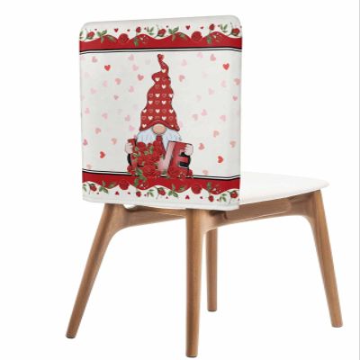 Dining Chair Back Covers, Valentine's Day Gnome Rose Floral Print Anniversary Wedding Decoration Chair Covers Chair Slipcovers Protective Covers for Holiday Party Festival Decoration, Set of 8