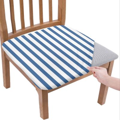 Savannan Dining Room Chair Seat Covers, Simple Blue and White Stripe Removable Stretch Chair Seat Cushion Slipcovers Protector for Holiday Party Festival Decoration, Set of 6