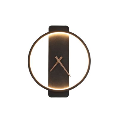 ZWPAYF Creative Design Clock and Watch Modelling Wall Sconces Round Black Metal Wall lamp Household LED Side Glow Wall Lights 22w Warm Light Dresser, Living Room Wall Light Fixtures