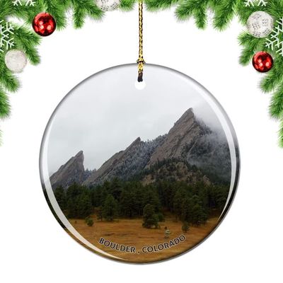 Weekino Colorado Boulder Flatirons Mountains USA Christmas Xmas Tree Ornament Decoration Hanging Pendant Decor City Travel Souvenir Collection Double Sided Porcelain 2.85 Inch