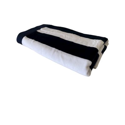 BONPERLA Beach Large Towel, Pool and Beach, Cabana Striped One Side Terry and One Side Velour 32"x70" Blue White (4)