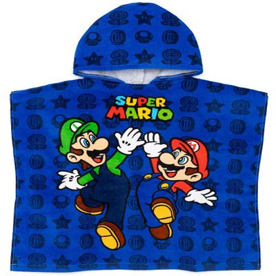 Super Mario Kids Towel Poncho | Boys Game Characters Mario Brothers Bath Towel | Luigi & Mario Star Blue Changing Robe