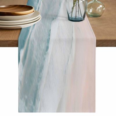 Sea Wave Table Runner 13x48 Inch - Linen Burlap Table Runners 48 inches Long, Machine Washable Table Runner for Everyday Use Home Decoration - Blue Ocean Beach Theme