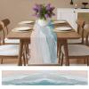 Sea Wave Table Runner 13x48 Inch - Linen Burlap Table Runners 48 inches Long, Machine Washable Table Runner for Everyday Use Home Decoration - Blue Ocean Beach Theme view 3