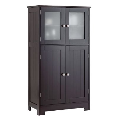 LOKO Bathroom Floor Cabinet, Storage Organizer with Glass Doors, Wooden Kitchen Cupboard with Adjustable Shelf, Versatile Floor Storage Cabinet for Bathroom, Living Room & Kitchen (Brown)