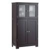 LOKO Bathroom Floor Cabinet, Storage Organizer with Glass Doors, Wooden Kitchen Cupboard with Adjustable Shelf, Versatile Floor Storage Cabinet for Bathroom, Living Room & Kitchen (Brown) view 1