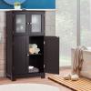 LOKO Bathroom Floor Cabinet, Storage Organizer with Glass Doors, Wooden Kitchen Cupboard with Adjustable Shelf, Versatile Floor Storage Cabinet for Bathroom, Living Room & Kitchen (Brown) view 2