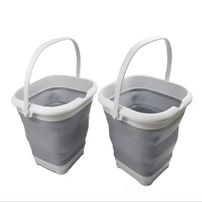 SAMMART 8.5L (2.2 Gallon) Collapsible Square Handy Bucket/Foldable SquareWater Pail/Portable Tub with Handle. Size 31cm (Square) (Grey (Set of 2))