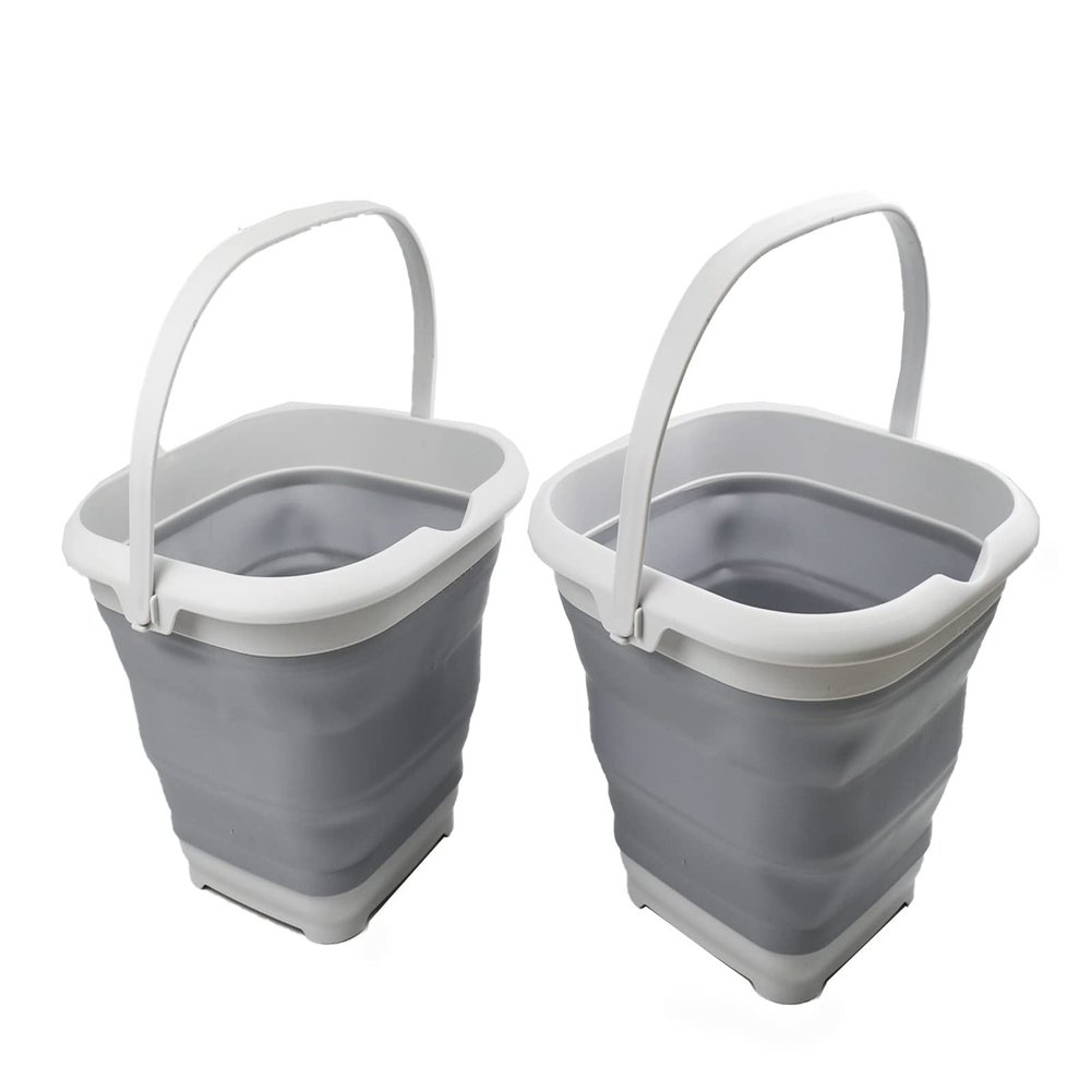 SAMMART 8.5L (2.2 Gallon) Collapsible Square Handy Bucket/Foldable SquareWater Pail/Portable Tub with Handle. Size 31cm (Square) (Grey (Set of 2))