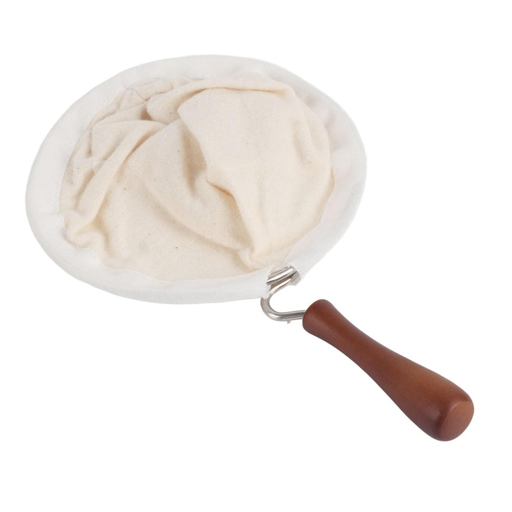 Cloth Coffee Filter, Reusable Flannel Cloth Filters with Wooden Handle, Handmade Coffee Accessories for Home, Office, Cafe(L)