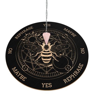 INFUNLY Wooden Pendulum Board 7.9" Bee Magic Circle Witch Dowsing Divination Planchette Board Metaphysical Message Board with Healing Crystal Necklace for Beginners, Witchcraft Altar
