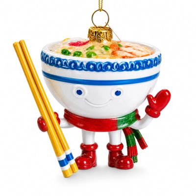 Ramen Bowl with Chopsticks Glass Christmas Ornament