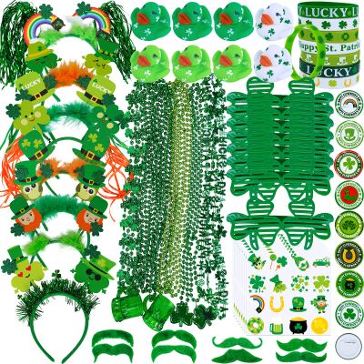 Winlyn Bulk St. Patrick's Day Novelty Jewelry Assortment St. Patrick's Day Party Favors Supplies Head Bopper Necklace Bracelet Glasses Tattoo Stickers Accessories for St. Patty's Day Irish Party Dcor