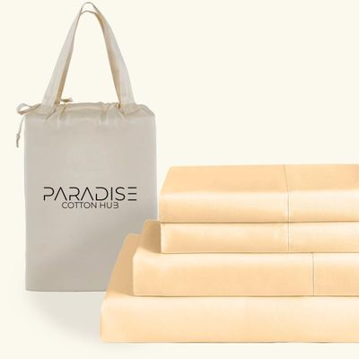 Paradise Cotton Hub Lightweight Hotel Luxury 4-Piece Sheet Set 400-TC Egyptian Cotton Perfectly fits Mattresses up to 7-9 Deep Pocket, Full-XL Size (Solid, Beige)