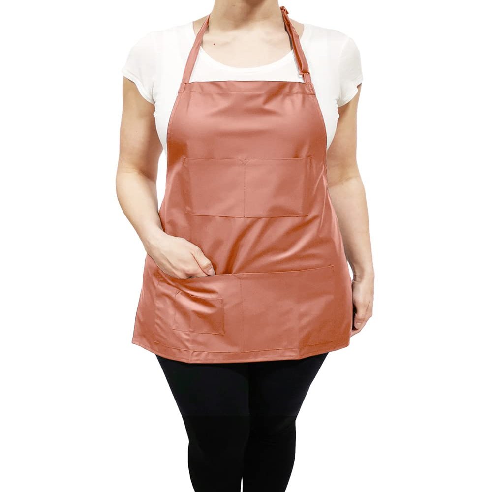 CHARLENE Adjustable Short Vinyl Apron with Personalization | Water-Proof, Utility Pockets | Grooming, Stylist | One-Size - Coral
