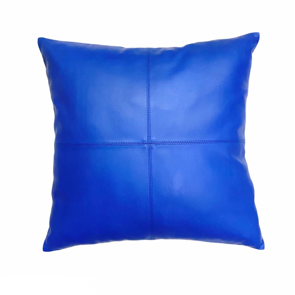 Aaron Craft Blue Lambskin Leather Cushion Pillow Cover (20x20)