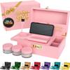 HASHSTASH The OG Storage Box - Large Bamboo Box with Combination Lock, Magnetic Lid, Organizer Tray, Tube, Brush and 3 Jars - Discreet Decorative Stash Storage Lock Box with Accessories (Pink/Gold) view 1