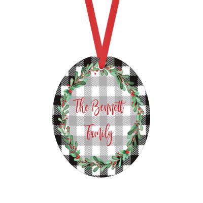 2025 Personalized Red Barn Christmas Ornament Wood Hardboard MDF Custom Gift Stocking Stuffer Handmade by The Painted Pug (Red Barn) (Black White Plaid)