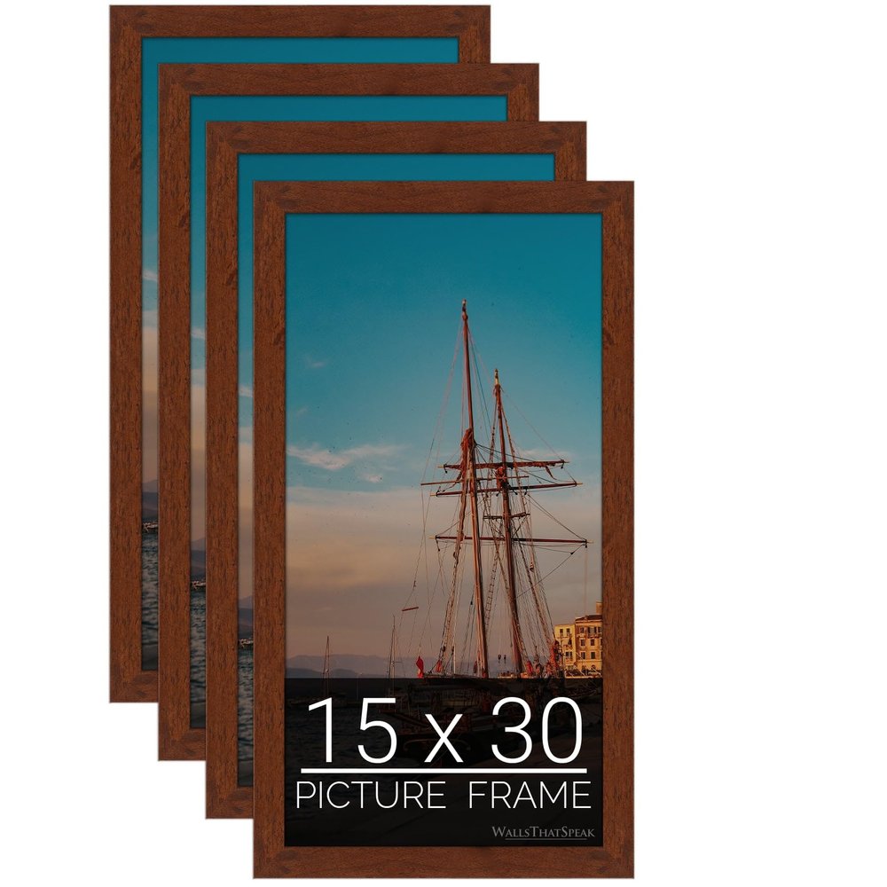wallsthatspeak 15x30 Dark Walnut Rustic Pine Picture Frame for Puzzles Posters Photos or Artwork (4-Pack)