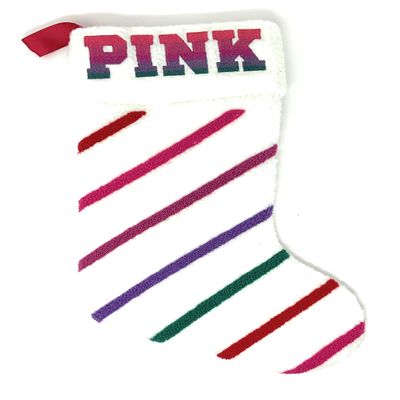 Victoria's Secret Pink Holiday Stocking, White Ombre Rainbow Stripe