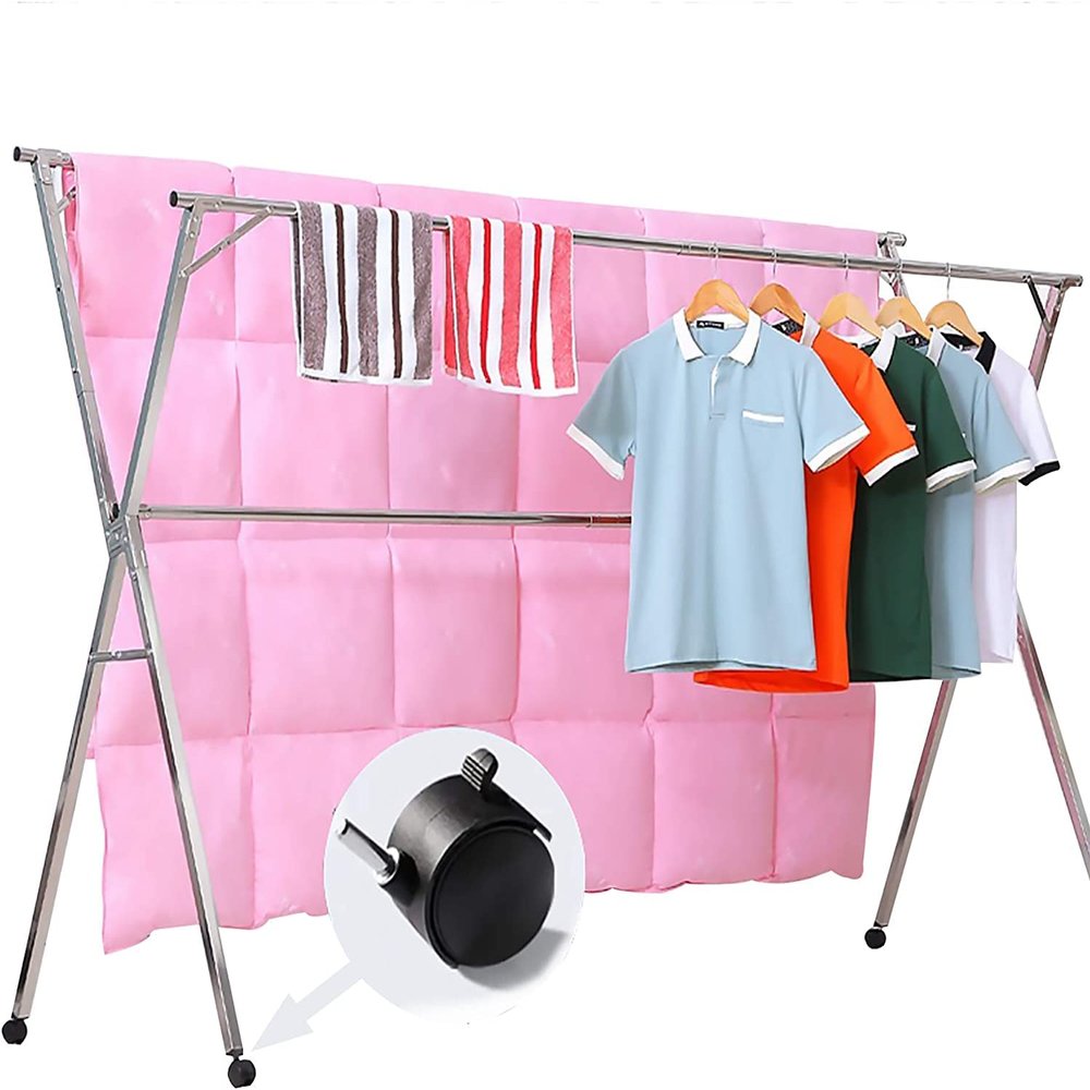 HUHJYUGE Clothes Drying Rack Outdoor Camping 59in, Clothes Drying Rack Folding Indoor, Clothes Racks for Hanging Clothes, with Extendable Rods and Windproof Hooks, for Laundry