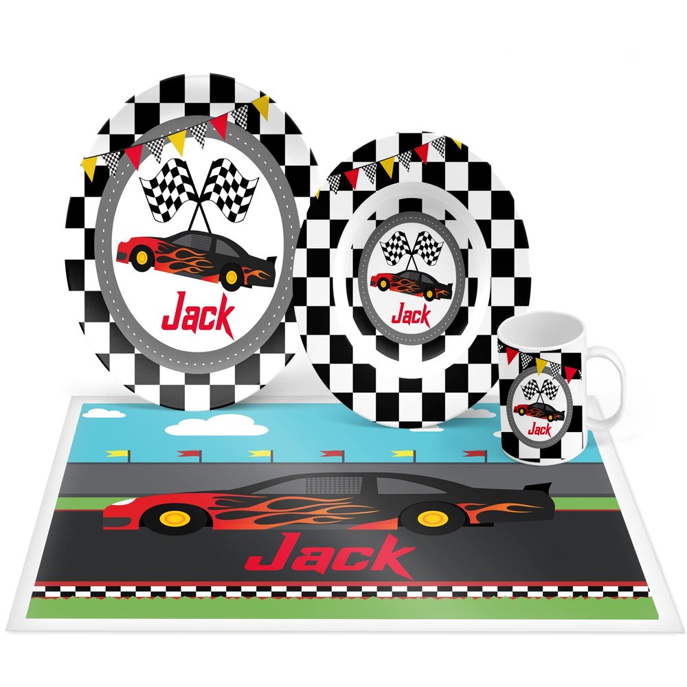 Personalized Racing Race Car Plate Set, Bowl, Placemat, Mug, Mealtime, Dinner, Dinnerware - Choose Your Pieces
