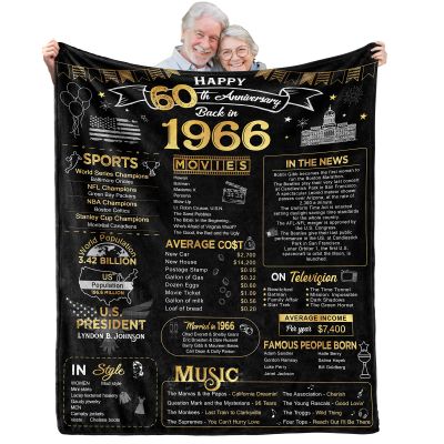60th Anniversary Blanket Gifts Gift for 60th diamond Wedding Anniversary Sixty Years of Marriage Gifts for Couple Wife Husband Dad Mom Parents Grandpa Grandma Grandparents Back in 1966 Blanket 60x50