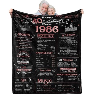 aisdfhsa 40th Anniversary Blanket Gifts Gift for 40th Wedding Anniversary Ruby Wedding Forty Years of Marriage Gifts for Couple Wife Husband Dad Mom Parents Back in 1986 Throw Blanket 60Lx50W Inch