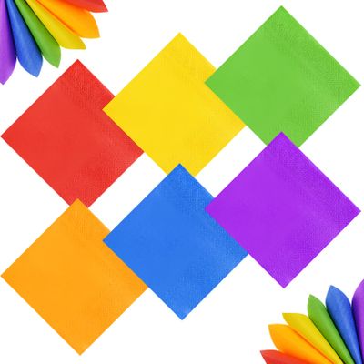 120Pcs Cocktail Napkins Rainbow Colorful Tissue Napkin Beverage Luncheon Paper Napkins Party Decoration, 6 Colors