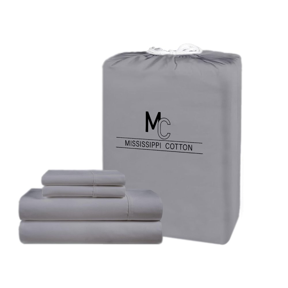 1000 Thread Count King Size 100% Egyptian Cotton Sateen Sheet Set 4 Piece Bed Sheets Long Staple 18" Extra Deep Pocket All Season Bedding Super Soft Comfortable Breathable Hotel Luxury Light Grey