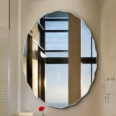 45x60cm Frameless Bathroom Mirror, Modern Bevelled Oval Wall Mounted Mirror with Polished Wavy Edges, Hangs Horizontal Or Vertical, with Wall Fixings (Size : 45x60cm/17.7x23.6in)