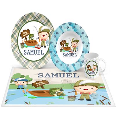Personalized Fishing Plate Set, Bowl, Placemat, Mug, Mealtime, Dinner, Dinnerware - Choose Your Pieces