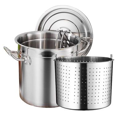 27QT/45QT/63QT Stock Pot with Lid Strainer Basket - Stainess Steel All Purpose Boiling Pot Stockpot Frying Barrel Cookware for Fried Chicken Crawfish Clam,40x40cm