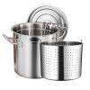 27QT/45QT/63QT Stock Pot with Lid Strainer Basket - Stainess Steel All Purpose Boiling Pot Stockpot Frying Barrel Cookware for Fried Chicken Crawfish Clam,40x40cm view 1