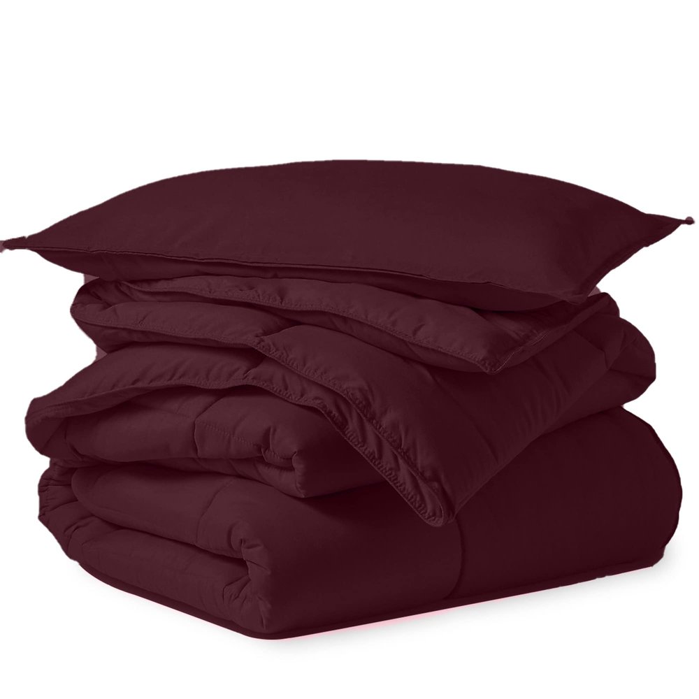 KOMFIT Bedding Comforter Duvet Insert - Quilted Comforter with Corner Tabs - Box Stitched Down Alternative Comforter (400 GSM) (Wine, Twin Size)