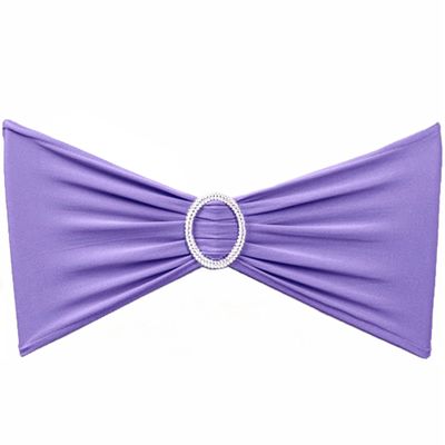 SINSSOWL Pack of 50 Spandex Lavender Chair Sashes for Wedding - Light Purple Chair Bows Bands Buckles Fitting Birthday Party Ceremony Bridal Shower Decorations