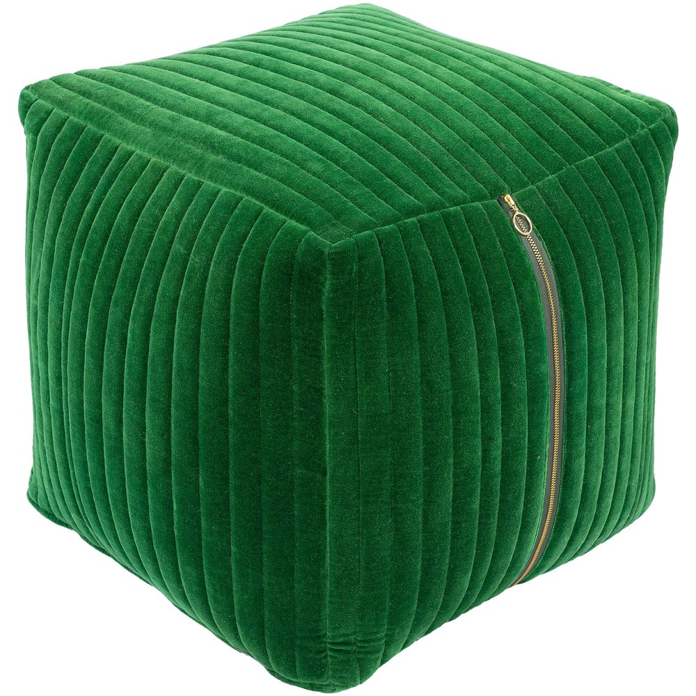 Slype Modern Solid Color Pouf. Green Contemporary Traditional Cotton Single