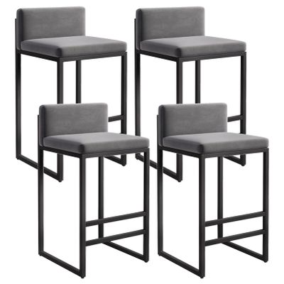 Lsoiup Counter Height Bar Stools Set of 4 Velvet Upholstered Counter Stools Modern Island Chairs with Low Back for Kitchen Island Grey + Black Sitting Height 65cm