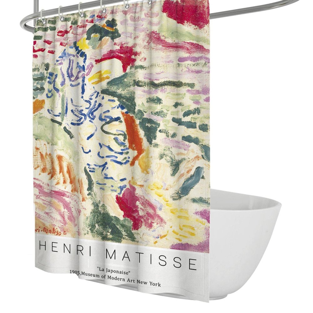BYJING Art Henri Matisse Blue Red Abstract Landscape Shower Curtain Geometry Pattern Design Polyester Cloth Waterproof Shower Curtains Set 72W x 72(in)