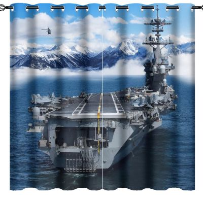 Kazynee Nautical Theme Ultra Soft Premier Blackout Curtains,Ocean Snow Mountains Aircraft Carrier Boys Room DecorThermal Insulated Bedroom Noise Reducing Patio Door Grommet Top,2 Panels 84L x 42W
