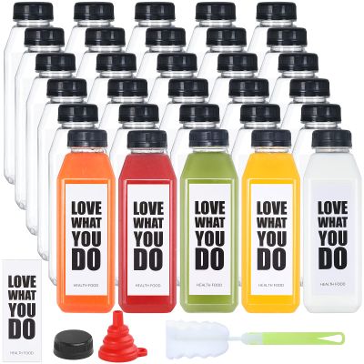 Fhxtcygj Juice Container with Lids, 16oz Plastic Bottles with Caps, 30pcs Empty Plastic Juice Bottles Reusable Clear Bulk Beverage Containers with Tamper Evident Cap for Milk, Smoothie, Drinks
