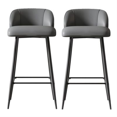 Modern Light Gray Breakfast Island Bar Chair with Backrest Bar Stools Set of 2 Counter Height Barstools Super Fiber Leather Carbon Steel Metal Legs Upholstered Stoolsfor Home Bar Office Dining Room (