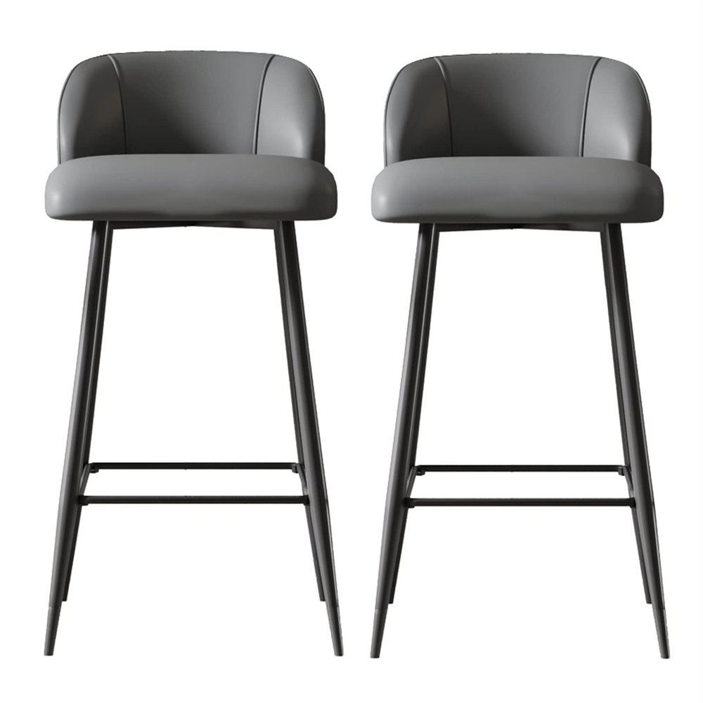 Modern Light Gray Breakfast Island Bar Chair with Backrest Bar Stools Set of 2 Counter Height Barstools Super Fiber Leather Carbon Steel Metal Legs Upholstered Stoolsfor Home Bar Office Dining Room (
