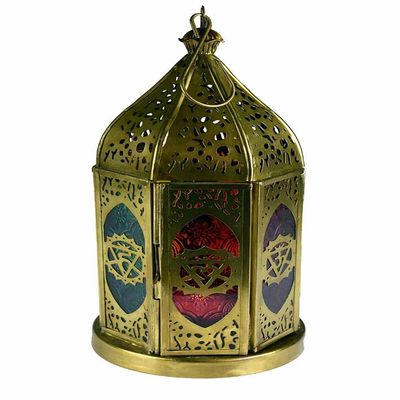 Antique Effect Moroccan Style Chakra Zinc Lantern Candle Tealight Holder Seasonal Decor Home Lighting Ornament 22 cm