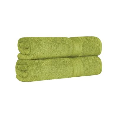2-Piece Solid Green Color Soft Cotton Bath Towels 23 in. L X 17 in. W X 14 in. H Size, Highly Absorbent, Warm and Thick, Incredibly Plush and Fluffy | Pretty Lime Shade, Dobby Border, Quick Dry
