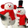18-21" Fabric Sitting Snowman W/hat/Muffs Set of 2 White Polyester view 3