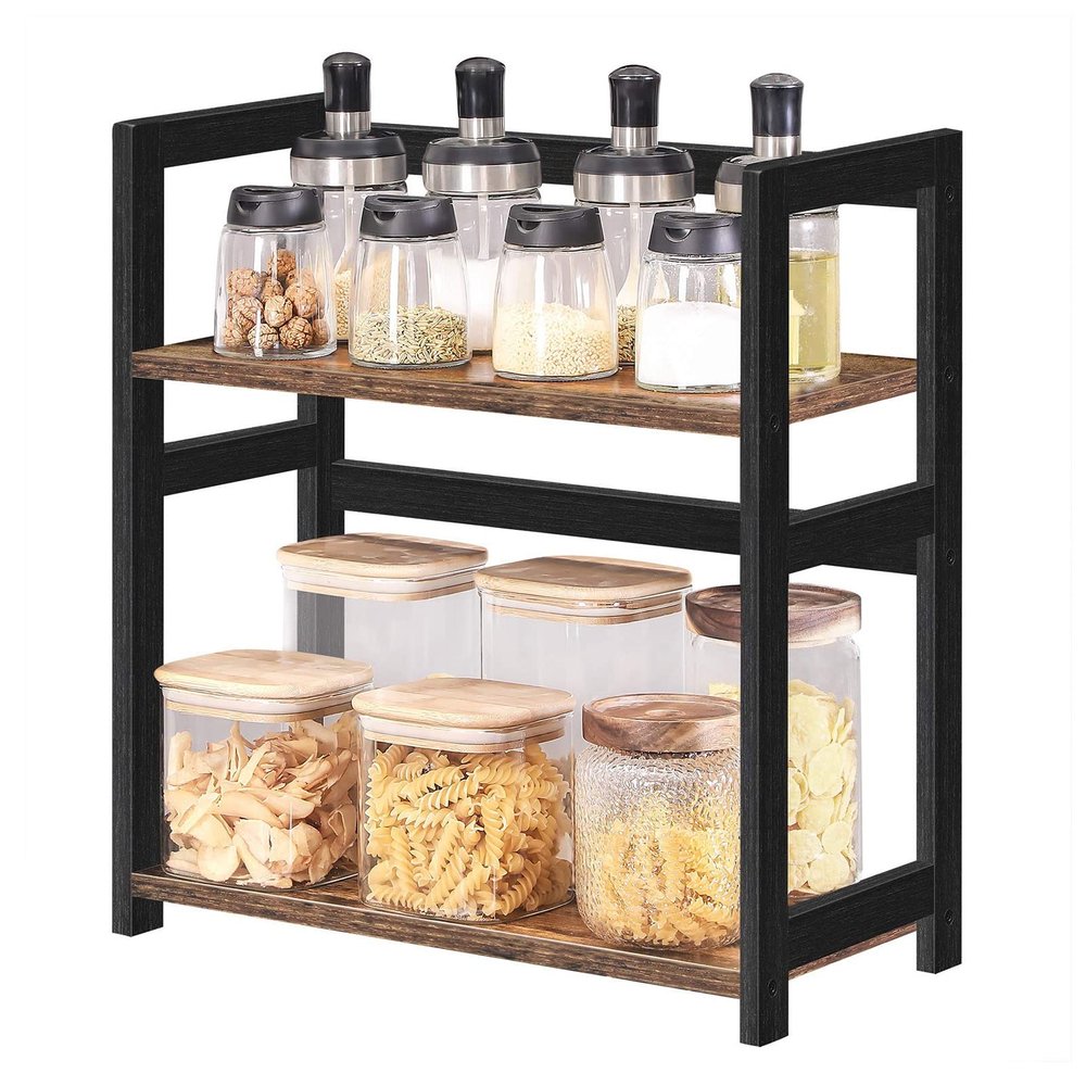 GUODDM 2 Tier Kitchen Condiment Rack - Desktop Bookshelves for Computer Desks, Floor-Standing Magazine Storage Rack, Office Supplies Storage Rack, for Office/Dormitory/Home