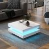 2-Tier Square Coffee Table, Modern High Gloss Center Table with Plug-in 16-Color LED Lights, Led Lighting Coffee Table for Living Room view 3