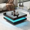 2-Tier Square Coffee Table, Modern High Gloss Center Table with Plug-in 16-Color LED Lights, Led Lighting Coffee Table for Living Room view 3